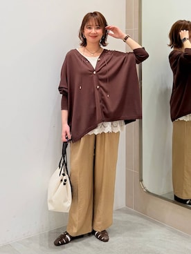 「Elura（エルーラ）の裾レースタンク/605388（背心、ホワイト系）」を使った、mikaxさん（レディース・158cm）の春コーディネート