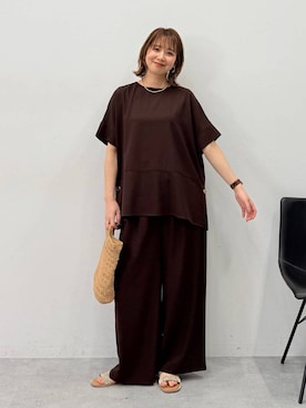 「Elura（エルーラ）のウッドハンドルペーパートート/646461（手袋、ベージュ系）」を使った、mikaxさん（レディース・158cm）の春コーディネート