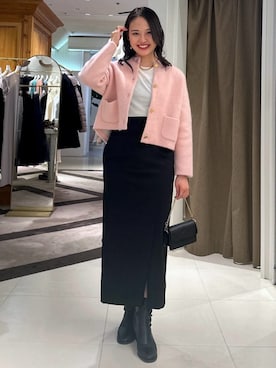「アイテム（その他アウター、ピンク系）」を使った、La boutique BonBonさん（レディース・164cm）の秋コーディネート