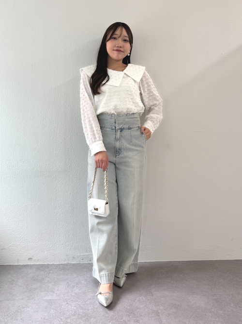 セール】【美脚見え】バックレースアップデニムワイドパンツ