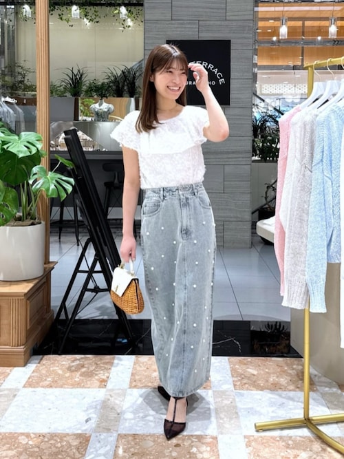 名品・復刻！3サイズあり】パール付きデニムタイトマキシ