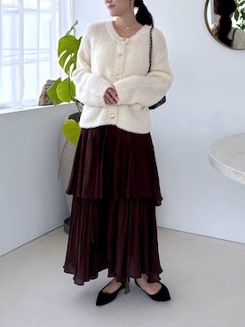 「アイテム（ノーカラージャケット、ホワイト系）」を使った、La boutique BonBonさん（レディース・158cm）の秋コーディネート