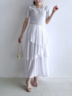 「La boutique BonBon（ラブティックボンボン）の【オウレンティ】ミニキルティングチェーンバッグ（トートバッグ、ホワイト系）」を使った、La boutique BonBonさん（レディース・157cm）の春コーディネート