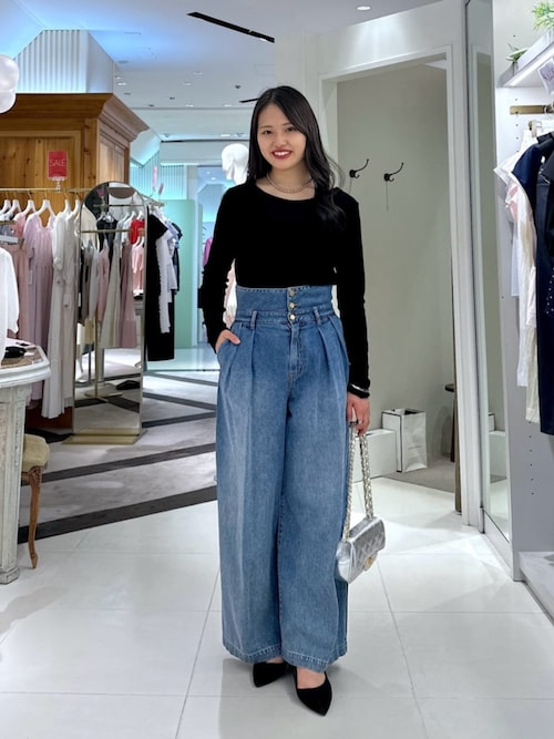 ラブティックボンボン　ハイウエストバギーデニムパンツ　38 ブルー セール】【3サイズ展開】ハイウエストバギーデニムパンツ