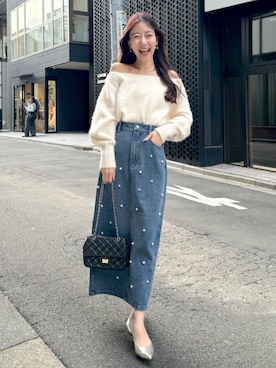ヘアリーウールカシミヤ混オフショルニットを使った人気
