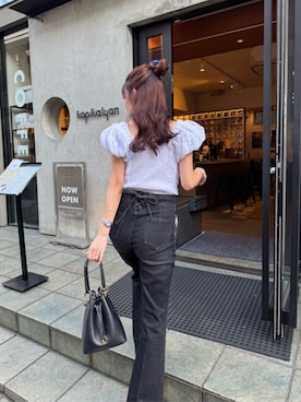 「La boutique BonBon（ラブティックボンボン）の【miki監修・2サイズ展開】シャーリングパフスリーブブラウス（シャツ/ブラウス、ホワイト系）」を使った、La boutique BonBonさん（レディース・163cm）の夏コーディネート
