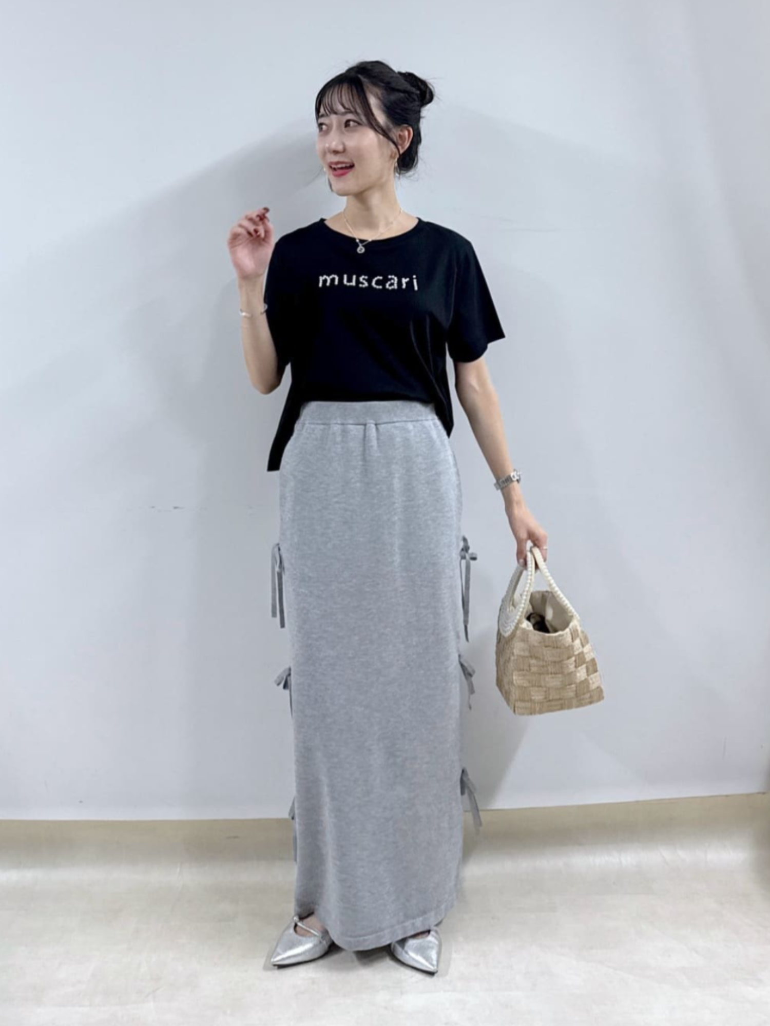 ラブティックボンボン　ラメプレーティング天竺リボンスカート　ネイビー La boutique BonBon（ラブティックボンボン）の「【セットアップ可