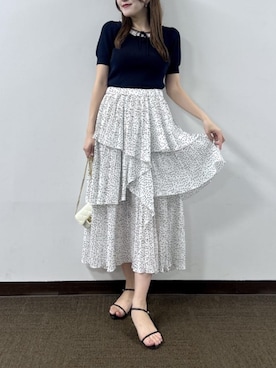 「La boutique BonBon（ラブティックボンボン）の【女子力UP】イレヘムプリーツティアードスカート（スカート、ホワイト系）」を使った、La boutique BonBonさん（レディース・157cm）の春コーディネート