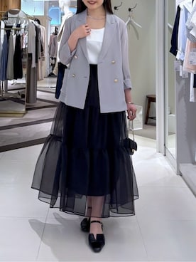 「La boutique BonBon（ラブティックボンボン）の【miki監修・新色登場・名品】サテン2WAYタンク（タンクトップ、ホワイト系）」を使った、La boutique BonBonさん（レディース・157cm）の春コーディネート