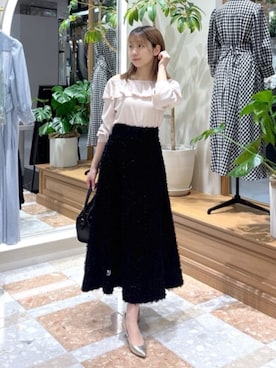 「アイテム（スカート、ブラック系）」を使った、La boutique BonBonさん（レディース・157cm）の夏コーディネート