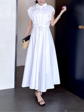 「La boutique BonBon（ラブティックボンボン）の【涼しくてお上品】フレンチバルーンスリーブワンピース（ワンピース、ホワイト系）」を使った、La boutique BonBonさん（レディース・157cm）の春コーディネート