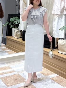 「La boutique BonBon（ラブティックボンボン）の【オウレンティ】ミニキルティングチェーンバッグ（トートバッグ、ホワイト系）」を使った、La boutique BonBonさん（レディース・165cm）の夏コーディネート