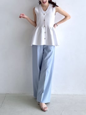 「La boutique BonBon（ラブティックボンボン）の【美人見えペプラム】ペプラムノースリニット（ニット/セーター、グレー系）」を使った、La boutique BonBonさん（レディース・157cm）の春コーディネート
