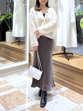 「アイテム（ノーカラージャケット）」を使った、La boutique BonBonさん（レディース・161cm）の冬コーディネート