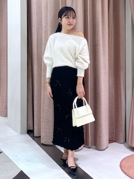 la boutique bonbon ヘアリーウールカシミヤ混オフショルニット セール】ヘアリーウールカシミヤ混オフショルニット（ニット