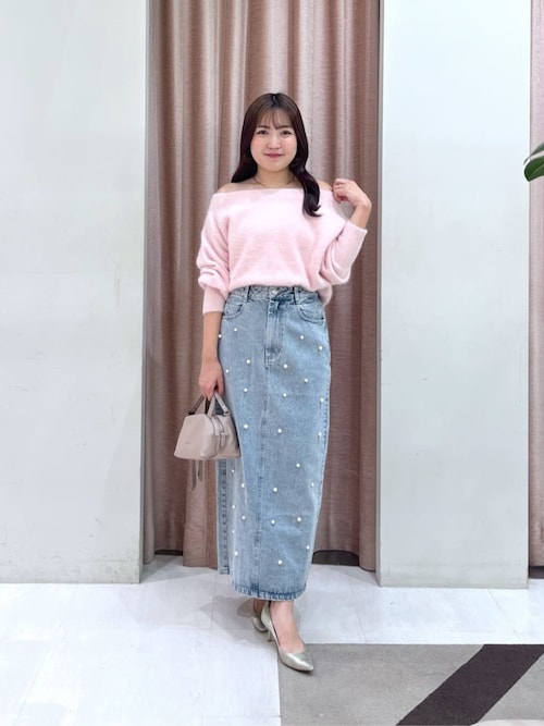 名品・3サイズあり】パール付きデニムタイトマキシスカート（スカート