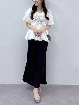 「La boutique BonBon（ラブティックボンボン）の【最強モテ系】バルーンペプラムブラウス（シャツ/ブラウス、ホワイト系）」を使った、La boutique BonBonさん（レディース・165cm）の夏コーディネート