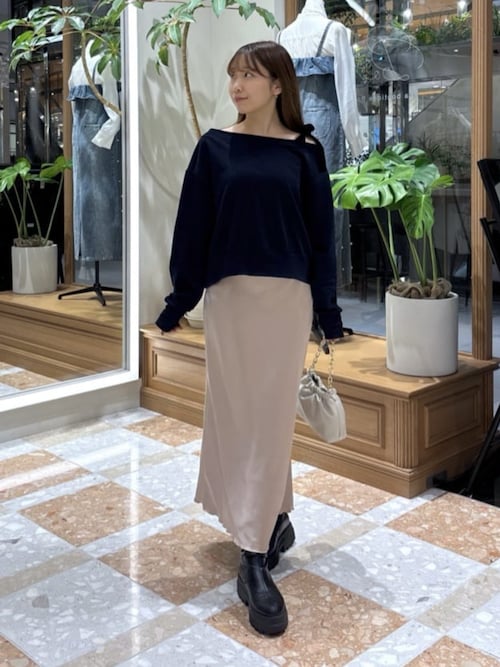 オトナガーリー】ミニ裏毛オフショルリボンプルオーバー（スウェット