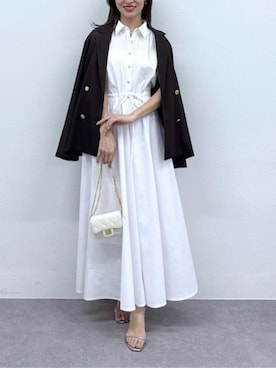 「La boutique BonBon（ラブティックボンボン）の【涼しくてお上品】フレンチバルーンスリーブワンピース（ワンピース、ホワイト系）」を使った、La boutique BonBonさん（レディース・157cm）の春コーディネート