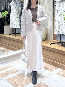 「アイテム（ノーカラージャケット）」を使った、La boutique BonBonさん（レディース・161cm）の秋コーディネート