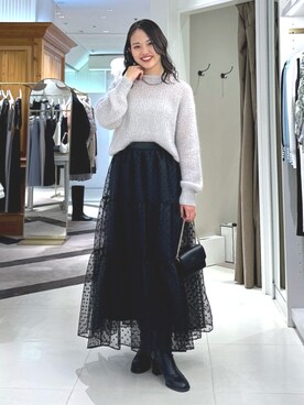 「アイテム（ニット/セーター、シルバー系）」を使った、La boutique BonBonさん（レディース・164cm）の秋コーディネート