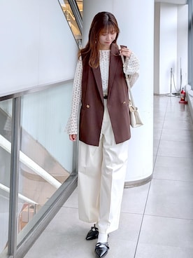 「ROPE' PICNIC（ロペピクニック）のベルスリーブレースカットトップス（Tシャツ/カットソー、ホワイト系）」を使った、haruさん（レディース・163cm）の春コーディネート