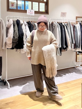 「撥水」｜「アイテム（ニットキャップ/ビーニー）」を使った、nan3733さん（レディース・155cm）の冬コーディネート