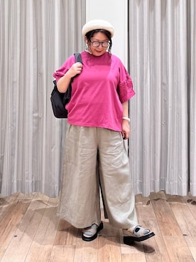 「撥水」｜「アイテム（ハンチング/ベレー帽）」を使った、nan3733さん（レディース・155cm）の夏コーディネート