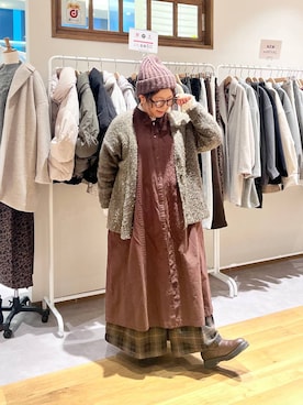 「アイテム（帽子、ブラウン系）」を使った、nan3733さん（レディース・155cm）の冬コーディネート