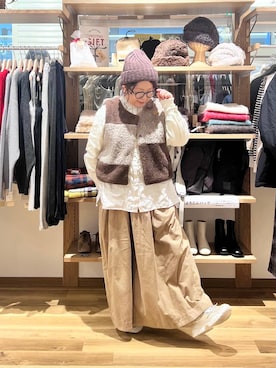 「アイテム（帽子、ブラウン系）」を使った、nan3733さん（レディース・155cm）の冬コーディネート