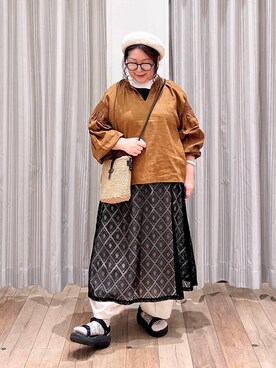 「撥水」｜「アイテム（ハンチング/ベレー帽）」を使った、nan3733さん（レディース・155cm）の夏コーディネート