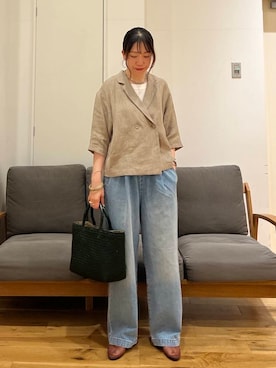 「アイテム（バレエシューズ、ブラウン系）」を使った、りょーこさん（レディース・163cm）の夏コーディネート