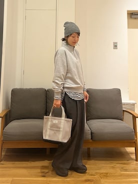 「アイテム（ニットキャップ/ビーニー）」を使った、りょーこさん（レディース・163cm）の秋コーディネート
