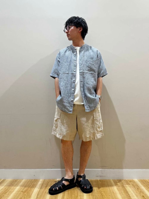 『セットアップ対応』天然素材リネンコットンイージーカーゴショーツ