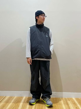「アイテム（ダウンベスト）」を使った、西田 龍平さん（メンズ・168cm）の秋コーディネート
