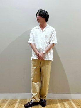 「URBAN RESEARCH（アーバンリサーチ）のLinenOpenCollorShirts（シャツ/ブラウス、ホワイト系）」を使った、西田 龍平さん（メンズ・168cm）の春コーディネート