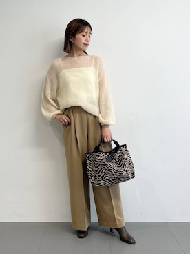 「アイテム（スラックス）」を使った、BY_m.iii.n.aさん（レディース・163cm・30代）の秋コーディネート