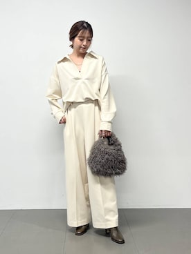 「BARNYARDSTORM（バンヤードストーム）のBARNYARDSTORM / マシュマロワイドパンツ【撥水・セットアップ対応】（スラックス）」を使った、BY_m.iii.n.aさん（レディース・163cm）の秋コーディネート