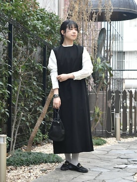 「ブラウスが主役の春コーデ」｜「アイテム（ワンピース/ドレス）」を使った、おふじさん（レディース・161cm）の春コーディネート