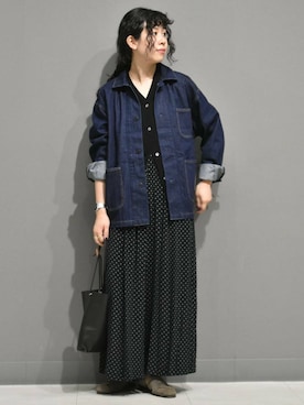 「アイテム（カバーオール）」を使った、おふじさん（レディース・161cm）の夏コーディネート