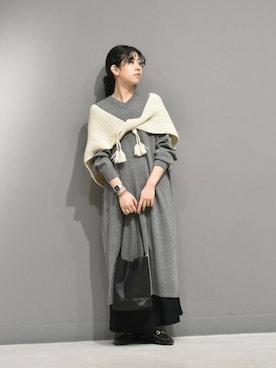 「かぐれ（カグレ）のペルータッセルストール（マフラー）」を使った、おふじさん（レディース・161cm）の冬コーディネート