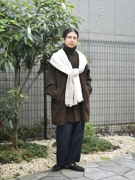 「アイテム（マフラー）」を使った、おふじさん（レディース・161cm）の秋コーディネート
