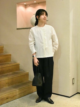 「newarrival」｜「アイテム（ノーカラージャケット）」を使った、おふじさん（レディース・161cm）の春コーディネート