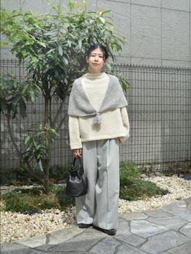 「アイテム（ストール/ショール）」を使った、おふじさん（レディース・161cm）の秋コーディネート
