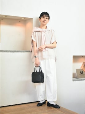 「かぐれ（カグレ）のドライコットンルーズカットソー（Tシャツ/カットソー、ピンク系）」を使った、おふじさん（レディース・161cm）の春コーディネート