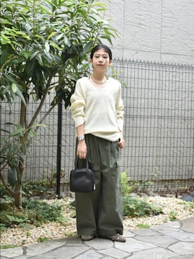 「かぐれ（カグレ）のユーティリティーイージーパンツ（その他パンツ）」を使った、おふじさん（レディース・161cm）の秋コーディネート