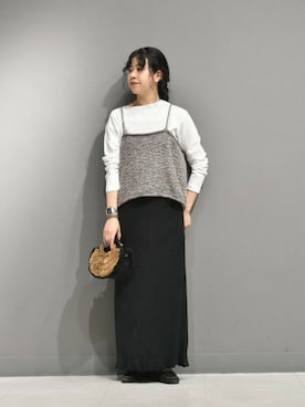 「アイテム（かごバッグ）」を使った、おふじさん（レディース・161cm）の秋コーディネート