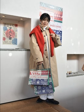 「アイテム（サロペット/オーバーオール）」を使った、おふじさん（レディース・161cm）の冬コーディネート