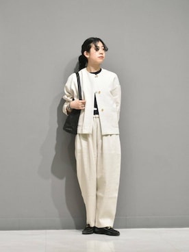 「かぐれ（カグレ）のリネンコットンサルエルパンツ（その他パンツ）」を使った、おふじさん（レディース・161cm）の冬コーディネート