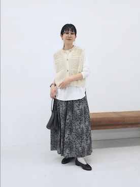 「かぐれ（カグレ）のシフォン天竺カットソー（Tシャツ/カットソー、ホワイト系）」を使った、おふじさん（レディース・161cm）の春コーディネート